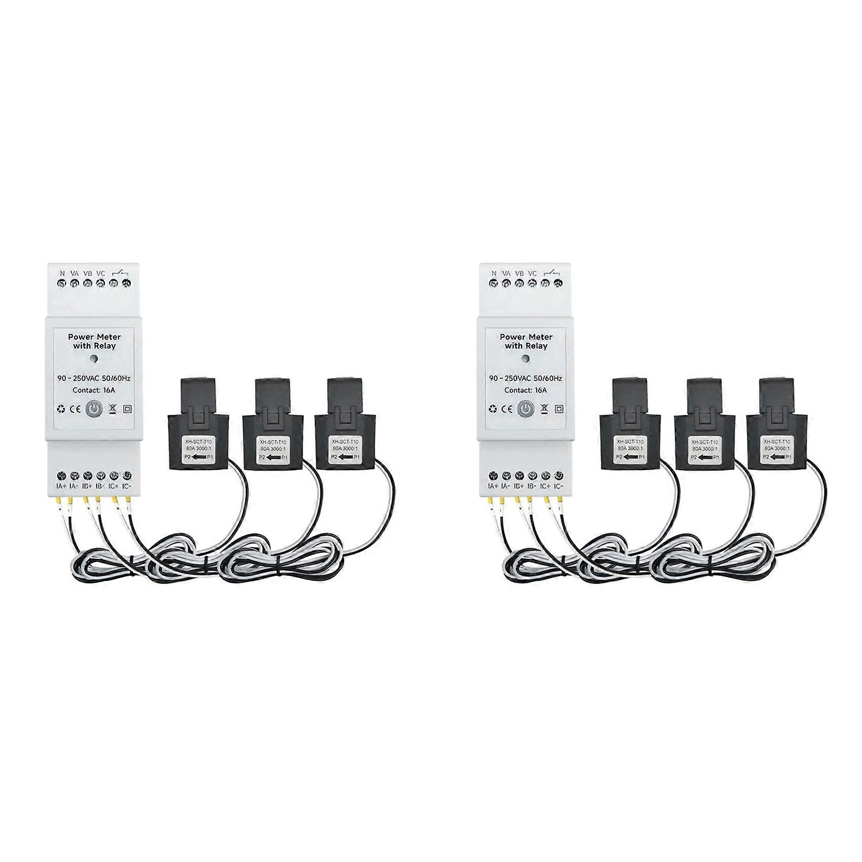 2 Compteurs D'Énergie Tuya Smart Life Wifi Bidirectionnels Triphasés Avec Contact Sec Et Application De Surveillance, 80 A, 110 V/240 V Ca