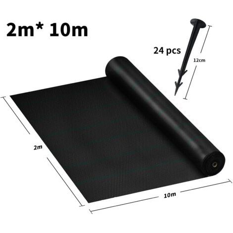 20 M² Anti-unkraut-mulchtuch Mit 24 Nägeln Und Trennlinie – Für Den Garten (2 M X 10 M, Schwarz) Naizy