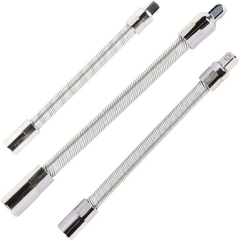 3 Stück Silberner Flexibler Verlängerungsschlüssel Aus Edelstahl, 1/4 Zoll, 3/8 Zoll, 1/2 Zoll Steckschlüssel, Ratschenschlüssel, Flexschaft-adapter