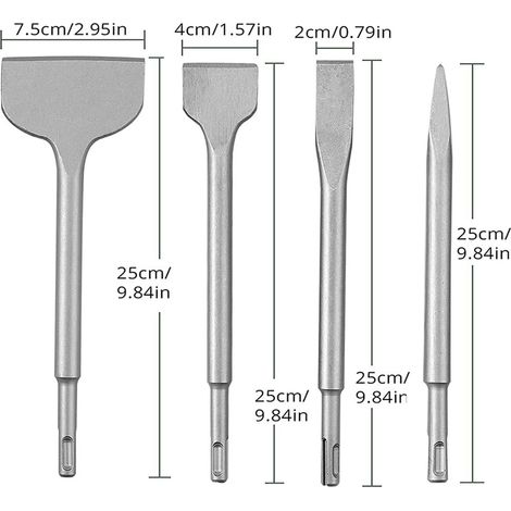 4-teiliges Betonmeißel-set, Hammerbohrer-set, Einschließlich Spitzmeißel, Flachmeißel 20 Mm, 40 Mm Und 75 Mm