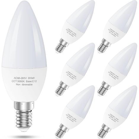 6er-pack E12-led-deckenventilator-glühbirnen, 60-watt-äquivalent, Typ B, Für Kronleuchter Oder Kerzenbirne.