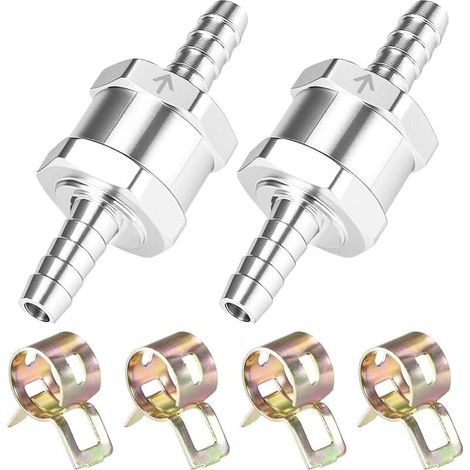 Aluminium-kraftstoffrückschlagventil 6 Mm (2er-pack), 4 Klemmen, Für Niederdruck-kraftstoffschlauchsysteme, Verchromt, Für Öl Und Wasser, Benzin, Automobil, Bar