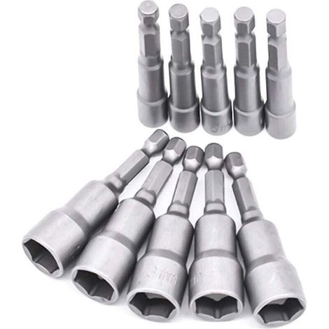 Box Mit 10 Schraubendreher-bits, 6–19 Mm, Sechskant-adapter Für Elektrische Schraubendreher-bohrmaschinen, Chrom-vanadium-stahl-stecknüsse – Kzq