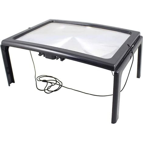Crea Große A4-leselupe Mit 4 Led-leuchten, 3-fache Ganzseitenlupe, Faltbare Desktop-ständerlupe, Freihändige Rechteckige Lupen-lesehilfe