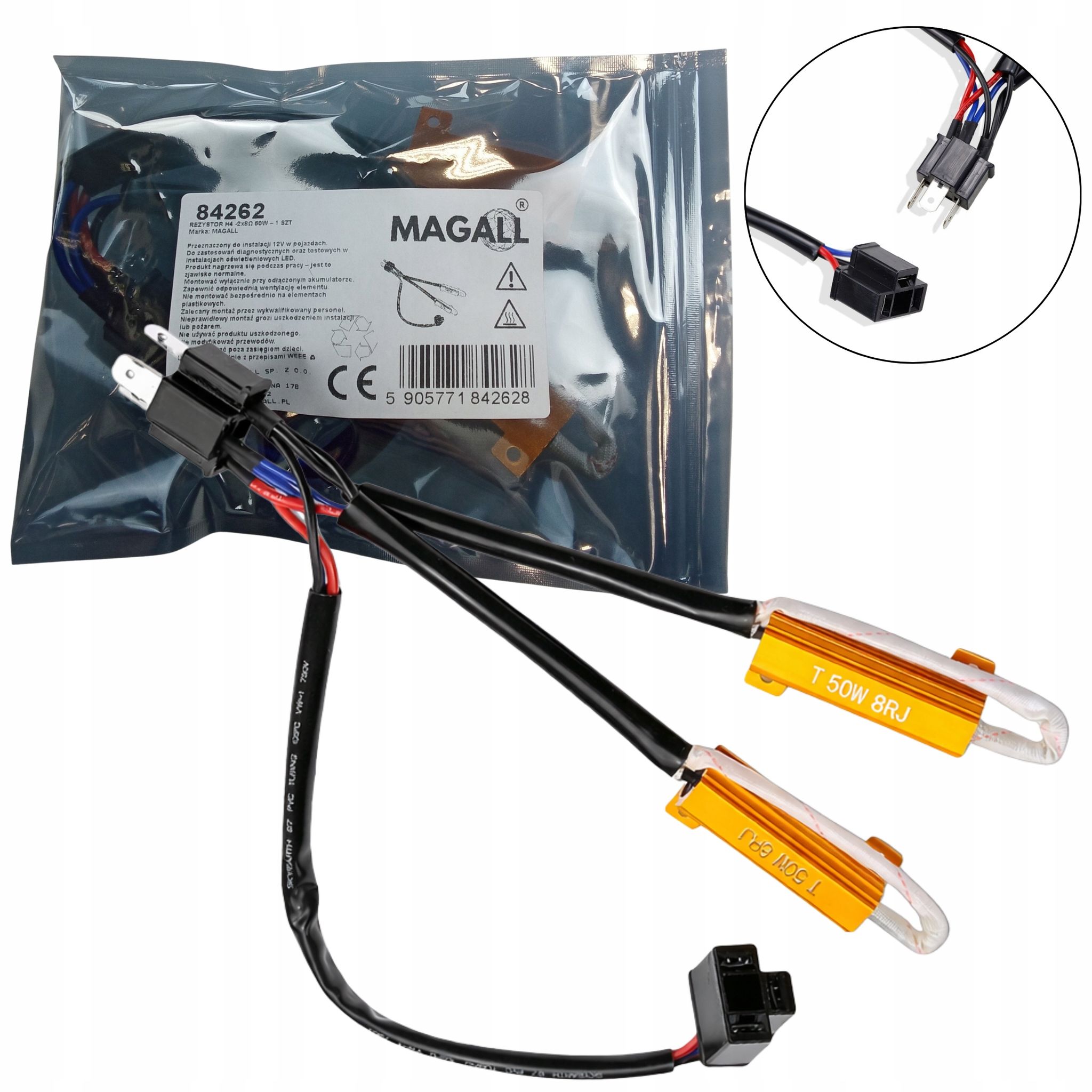 Canbus-widerstand H4 8 Ohm 50 W 12 V - Plug&play Led-magnetkugeladapter