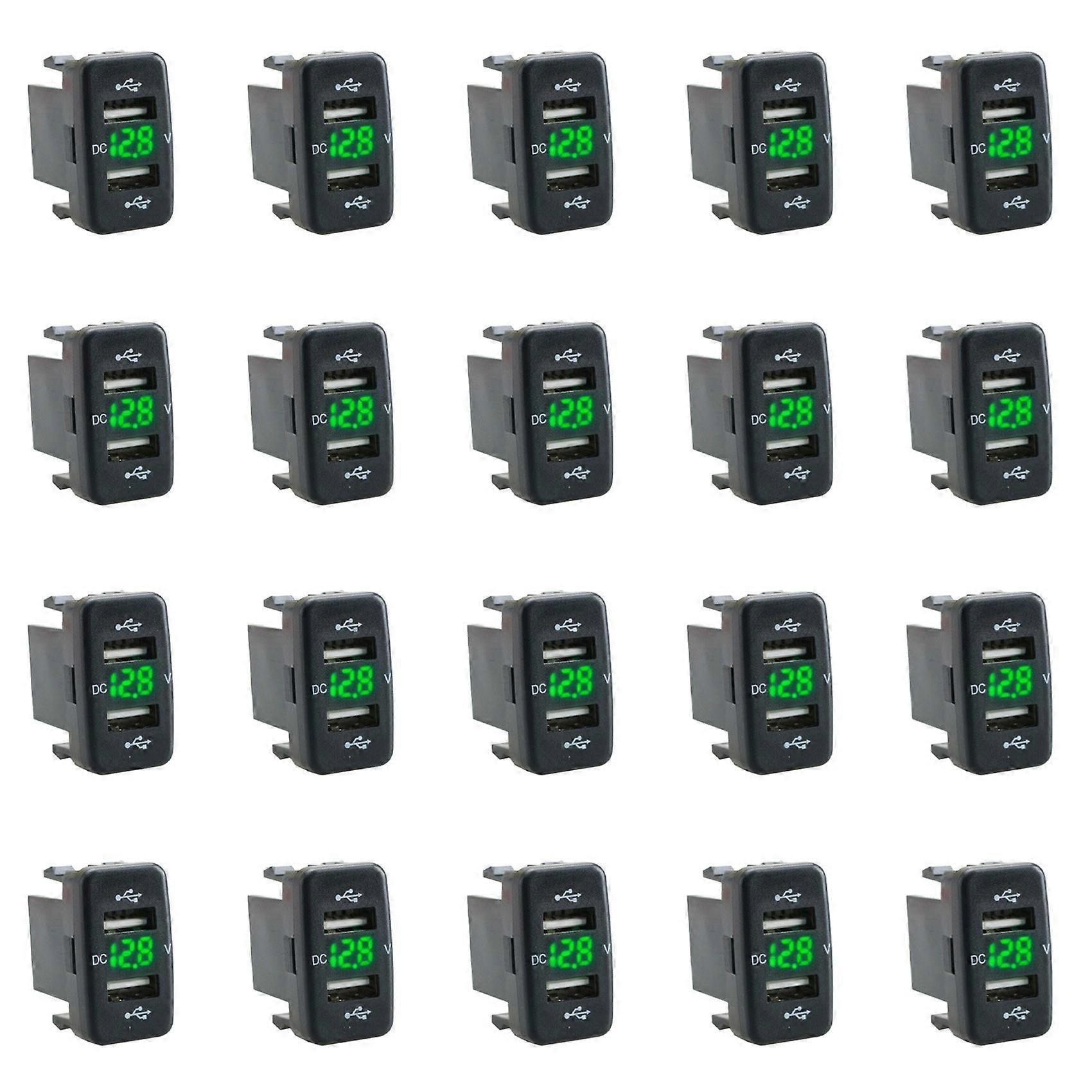 Chargeur De Voiture 20x Avec Double Port Usb Et Affichage De La Tension, Compatible Toyota (vert).