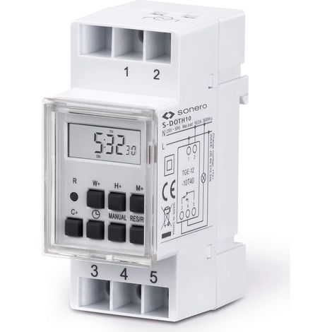 Digitaler Timer Für Din-schienen-einbau In Schalttafel, 3600 W, Lcd-display, 10 Schaltprogramme, 12/24-stunden-timer, Ip20, Weiß S-doth10
