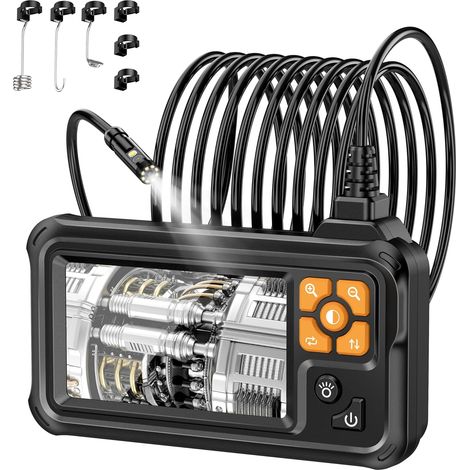 Industrielles Digitales Hd-endoskop Mit Zwei Linsen, 4,3-zoll-1080p-ips-endoskop-inspektionskamera Mit Tragbarer Wasserdichter Ip67-kanalsonde Mit 8 Leds Und 5 M Halbstarrem Kabel