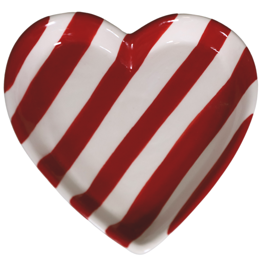 Weihnachtlicher Herzförmiger Teller Mit Streifen Und Zuckerstangenmotiv, 11 Cm