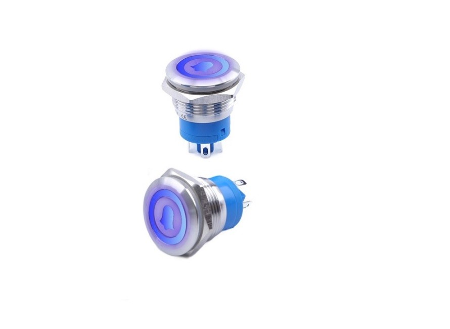 Klingelknopf 19x27mm Blaue Led Monostabil Silber Vandalensicher 250v 2a
