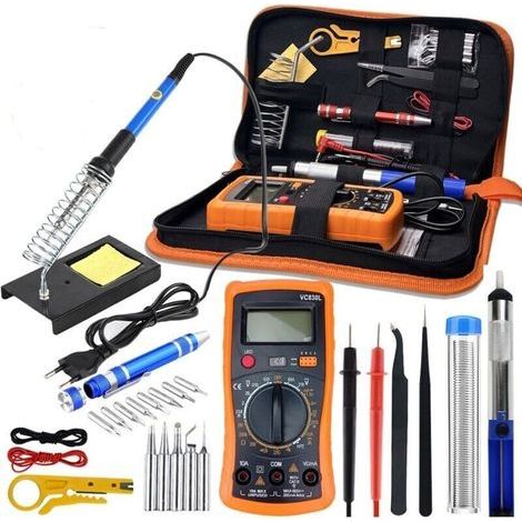 Lötkolben-set, 60-w-lötset, Einstellbare Temperatur Von 200–450, Multimeter, 5 Lötspitzen, Zinn-lötkolben, Lötdraht, Pinzette, Abisolierzange, Halter