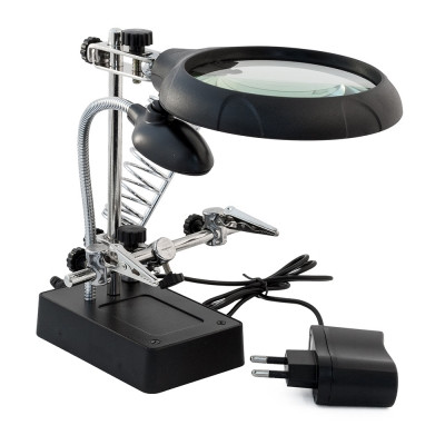 Lötkolben Tischständer Mit 2 Led Lupen Und Krokodilklemmen Zd-126-3