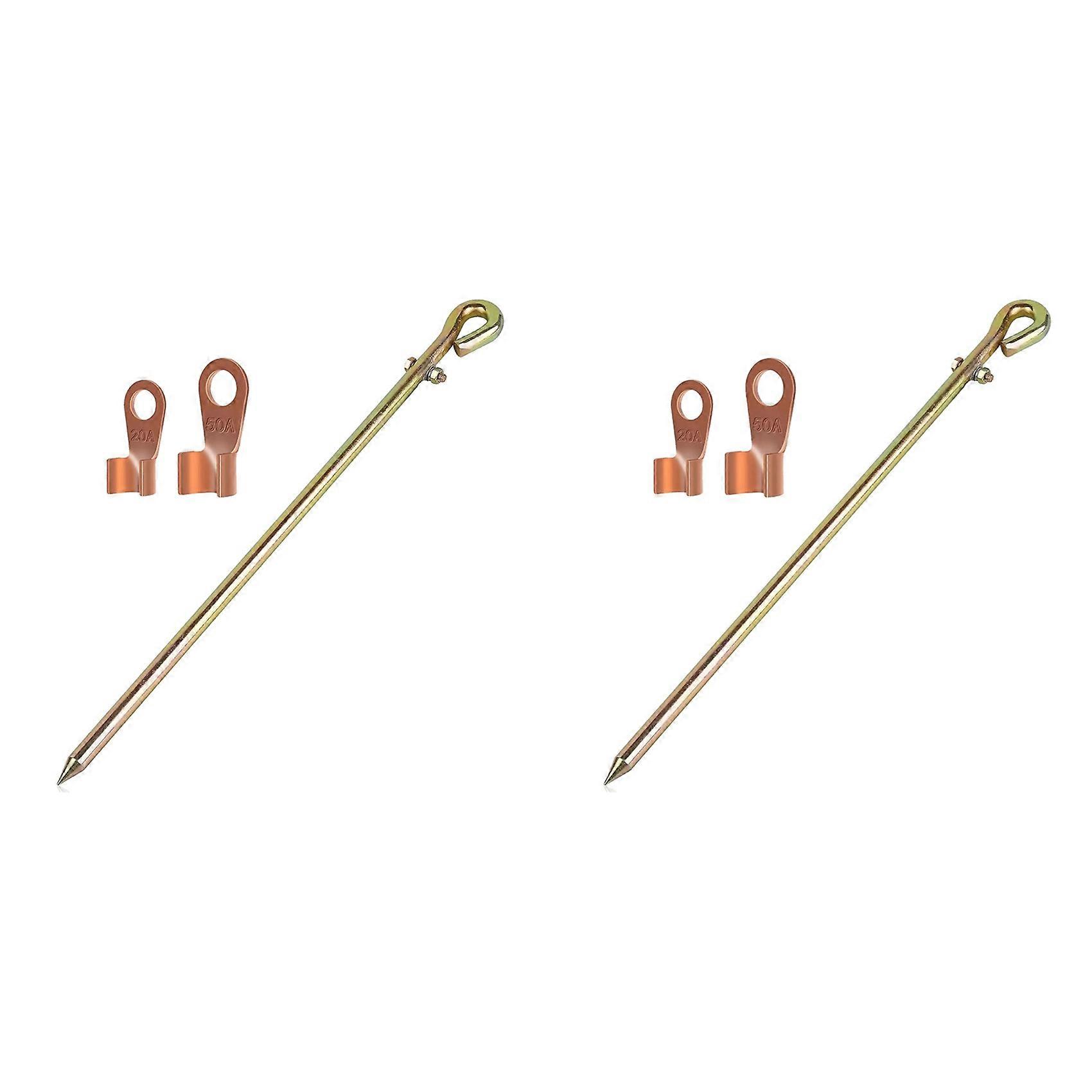 2 Tiges De Mise À La Terre Portables - Broche De Mise À La Terre Avec Cosse Pour Fil De Terre, Idéales Pour Les Clôtures Électriques, Les Brûleurs Et Les Piquets De Gerbe De Balles.