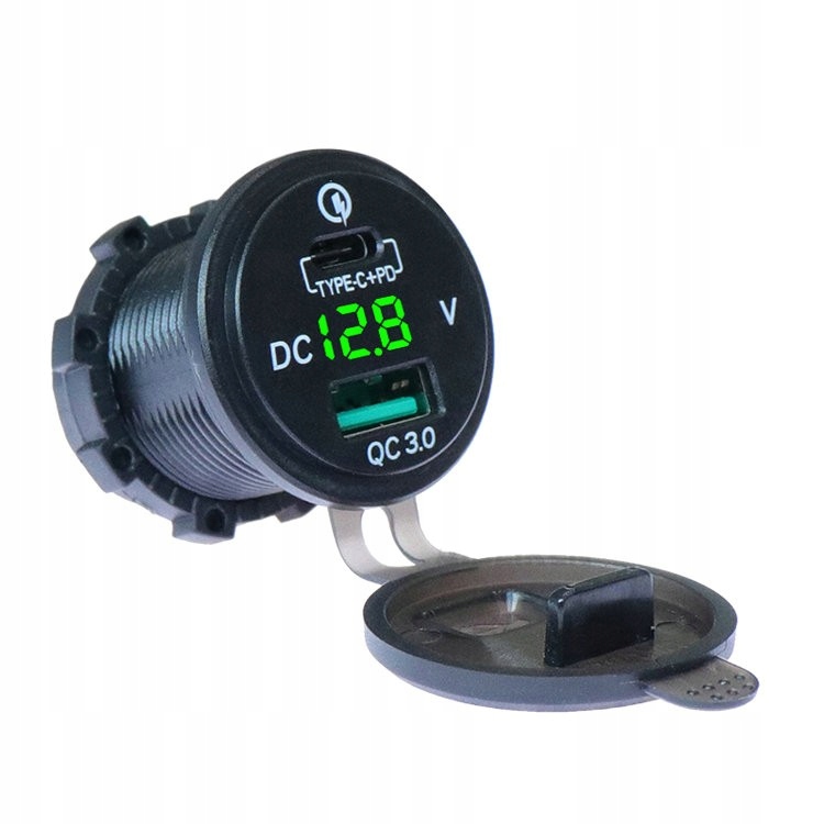 Usb-c Qc 3.0 Pd Ladegerät Mit Voltmeter, Grün, 36 W Für Integriertes Schnellladen