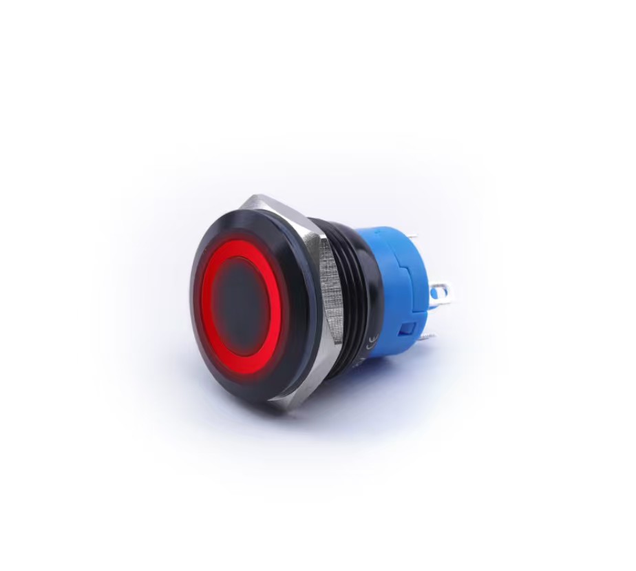 Monostabiler Drucktaster, Schwarz, Vandalensicher, 250 V, 2 A, 19 X 27 Mm, Rot
