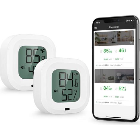Ymyny Bluetooth 5.0 Thermometer Und Hygrometer, 2 Stück, Kabellose App-steuerung, Genaues Temperatur- Und Feuchtigkeitsmessgerät, Sensormonitor Mit Bildschirm, Taste, Alarmfunktion Für I
