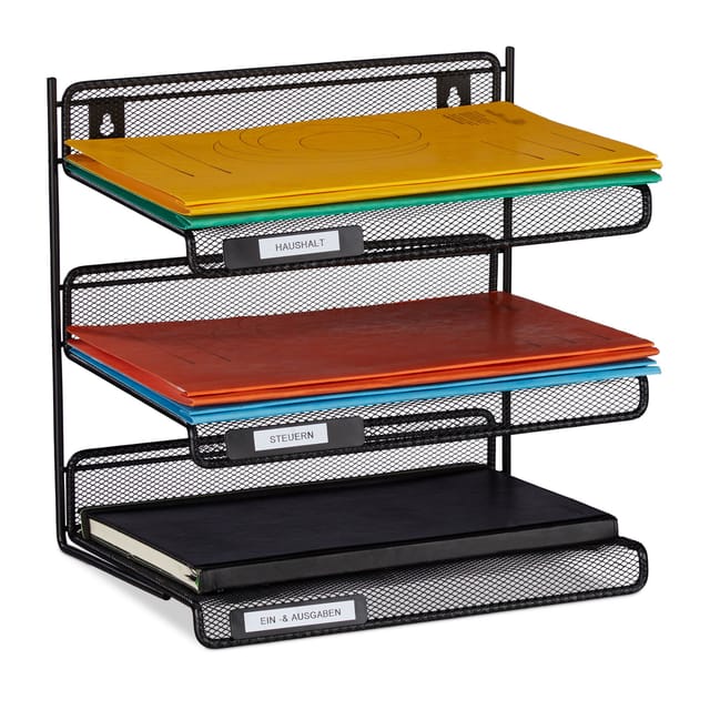 4 X Briefablage Metall, 3 Fächer Zum Beschriften, A4, Büro & Arbeitszimmer, Wandmontage, Hbt: 32 X 33 X 25 Cm, Schwarz