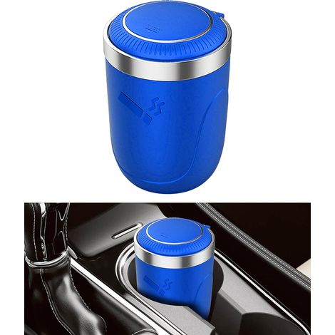 Flaconi Auto-aschenbecher, Geruchshemmender Auto-aschenbecher, Mit Deckel, Led, Edelstahl, Geeignet Für Autoteile (blau)