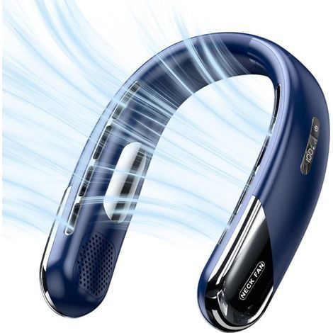 Honornic – Nackenventilator Ohne Flügel, Leise, 5 Geschwindigkeiten, Wiederaufladbar, Ideal Für Reisen Und Sport, Blau