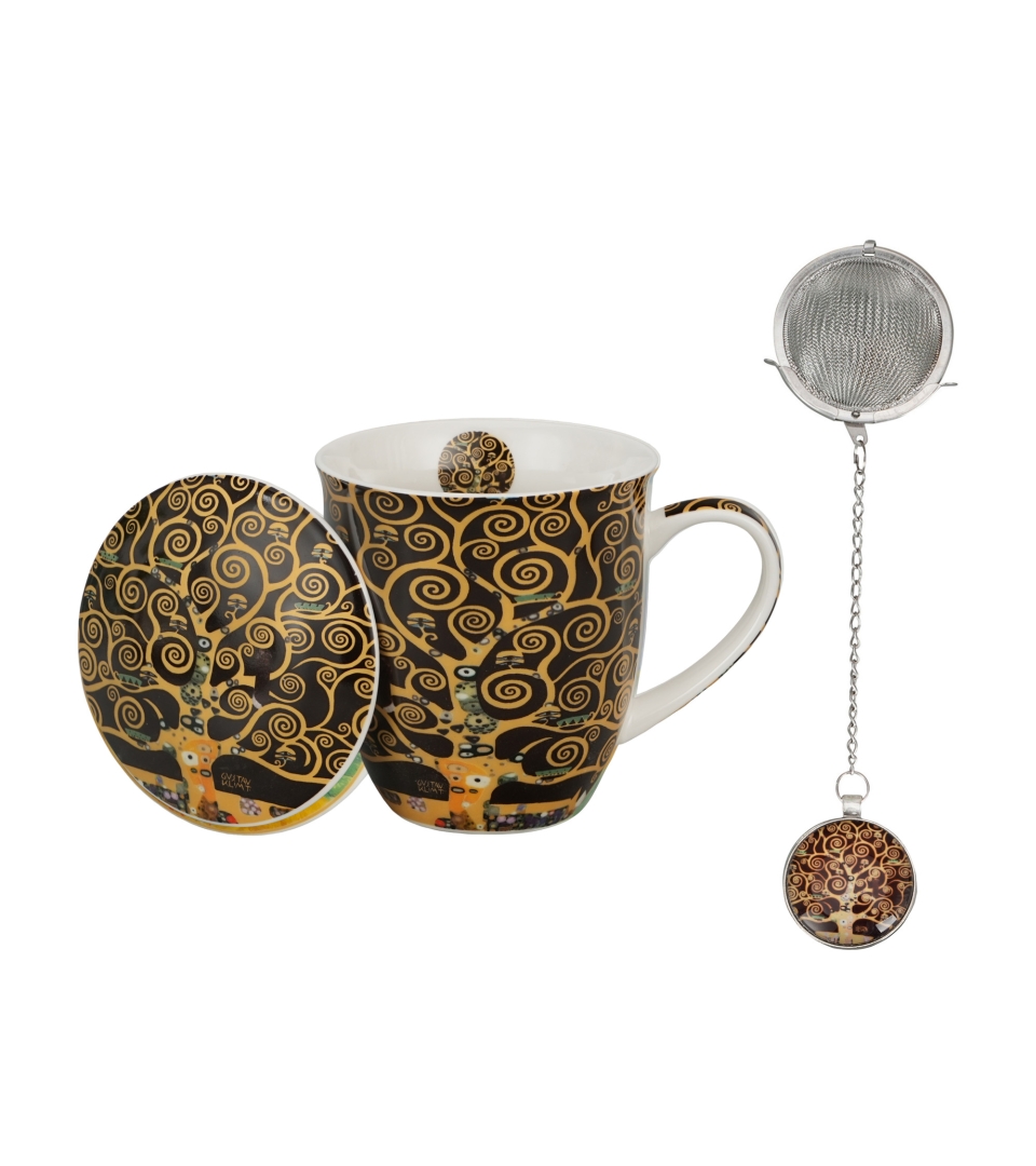 400 Ml Porzellanbecher Mit Teesieb – Baum Des Lebens, Braun, Gustav Klimt