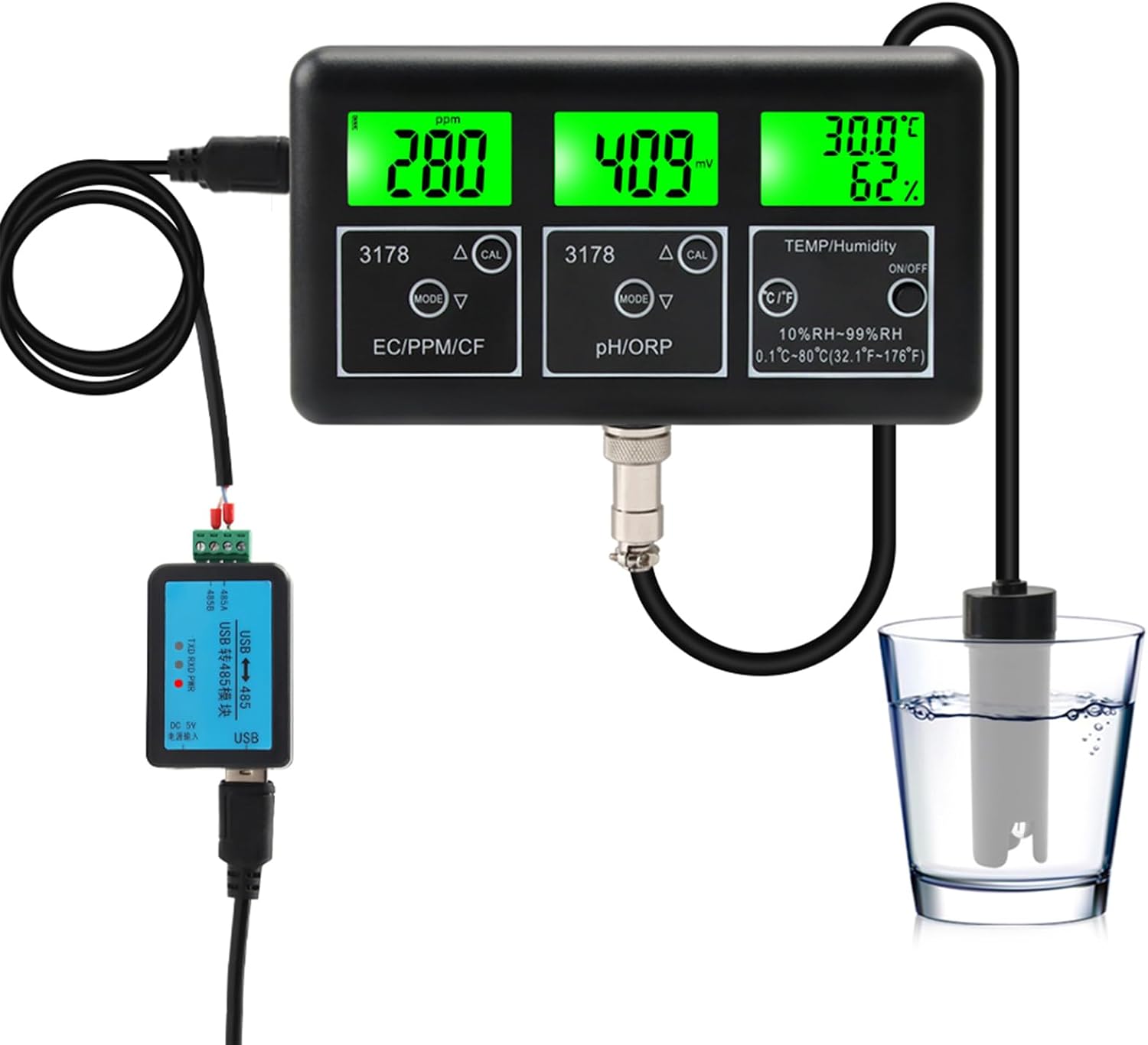 7-in-1 Wasserqualitätstester: Digitales Ph-meter, Tds, Ec, Cf, Orp