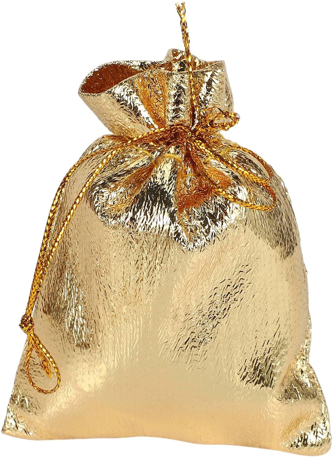 100 Stück Organza-bonbontüten Mit Goldfolie, Geschenktüten, Weihnachtsdekoration, Hochzeitsgeschenk, Geschenkbeutel, Verpackung, Kordelzugbeutel, 7 X 9 Cm