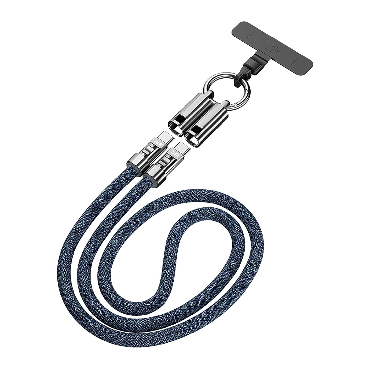 Handy-ladekabel Mit Halterung Für Die Handschlaufe, Tragbare Handy-handschlaufe, 240w Schnellladefunktion, Typ C Auf Typ C (schwarz/blau)