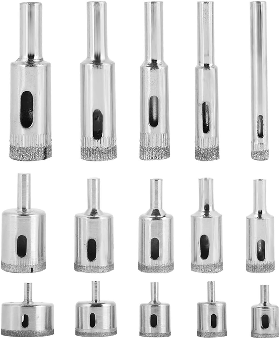15-teiliges Set Beschichteter Kernbohrer, 6-50 Mm Lochsäge Mit Wasserschmierung Für Glas-, Keramik- Und Marmorfliesen