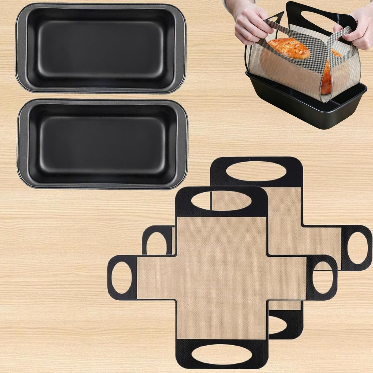 2-teiliges Brotbackform-set Aus Kohlenstoffstahl, Kein Einfetten Erforderlich, Rechteckige Kuchenform Mit Antihaftbeschichtung, Inklusive 2 Backmatten, Leicht Zu Reinigen, 27,5 × 15 × 6 Cm / 10,8 × 5,