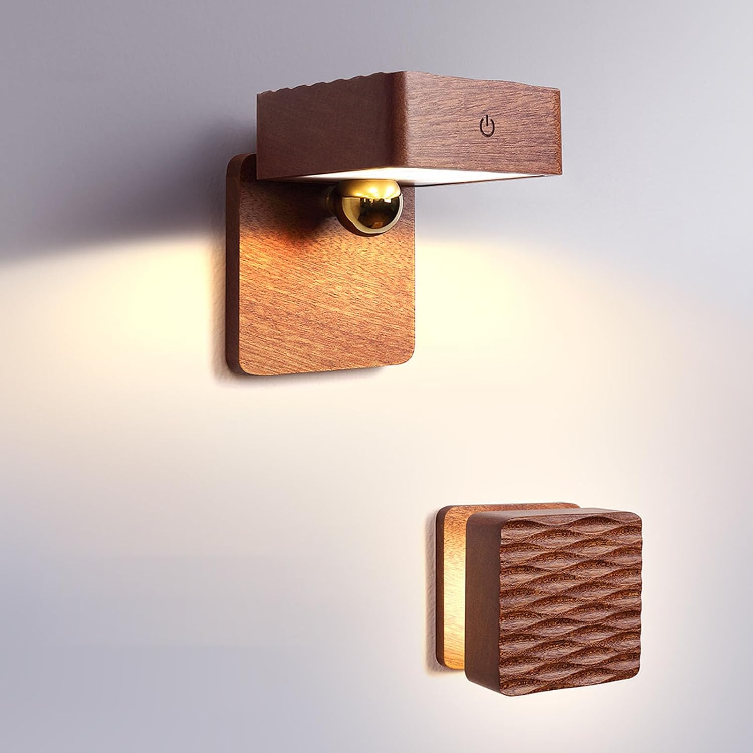 Magnetische Wandleuchte Mit Bewegungssensor, Nachtlicht Aus Holz, Touch-bedienung, Stufenlos Dimmbar, 360° Drehbar, Kabellos Und Wiederaufladbar