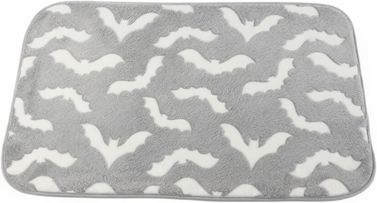 Leuchtende, Rutschfeste Badematte, Fußmatte Für Drinnen, Dicke Fleece-oberfläche, Komfortabel Und Weich, 80 X 50 Cm, Fledermausmuster Auf Grauem Hintergrund