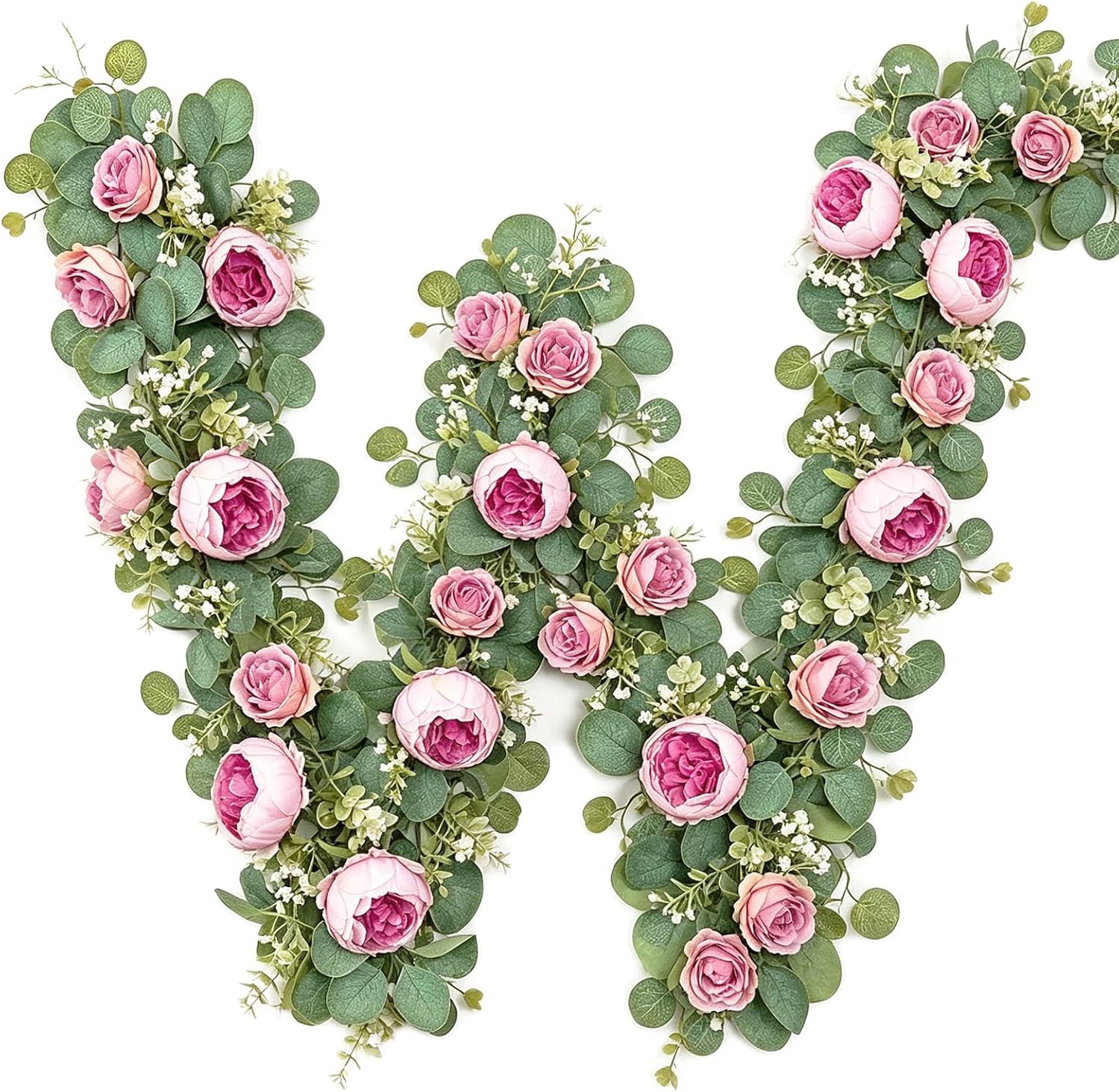 Set Aus 2 Eukalyptusgirlanden Mit Pfingstrosen Und Schleierkraut