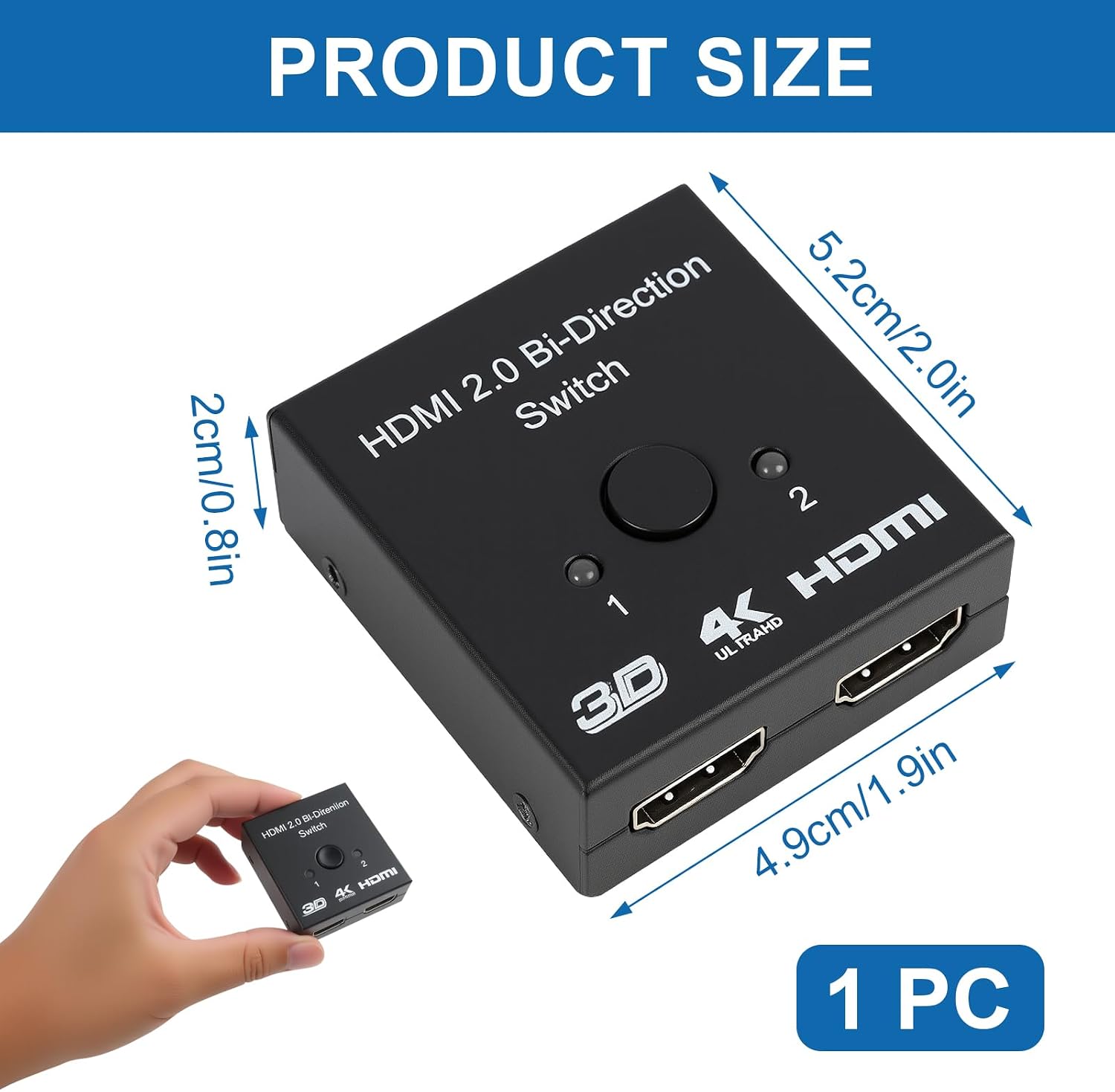 Hdmi 2.1 8k-switch, 2-in-1 Hdmi-switch Mit 1 Ausgang/1 Eingang Und 2 Ausgängen, Unterstützt 4k @ 120 Hz, 8k @ 60 Hz, Hdr, 3d, Dolby Für Ps5, Xbox, Hdtv, Blu-ray – Plug & Play, Kein Kabel Im Lieferumfa