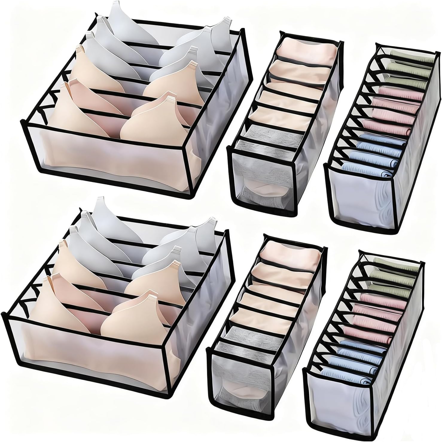 6-teiliges Aufbewahrungsbox-set, Aufbewahrungsboxen Aus Polyester, Faltbarer Schubladenorganizer Mit Fächern, Aufbewahrungsboxen Für Unterwäsche, Jeans Und Hosen