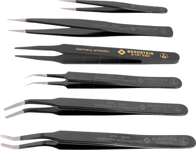 Bernstein Tools For Electronics 5-060-aes Esd, Universal Pinzetten-set 6teilig