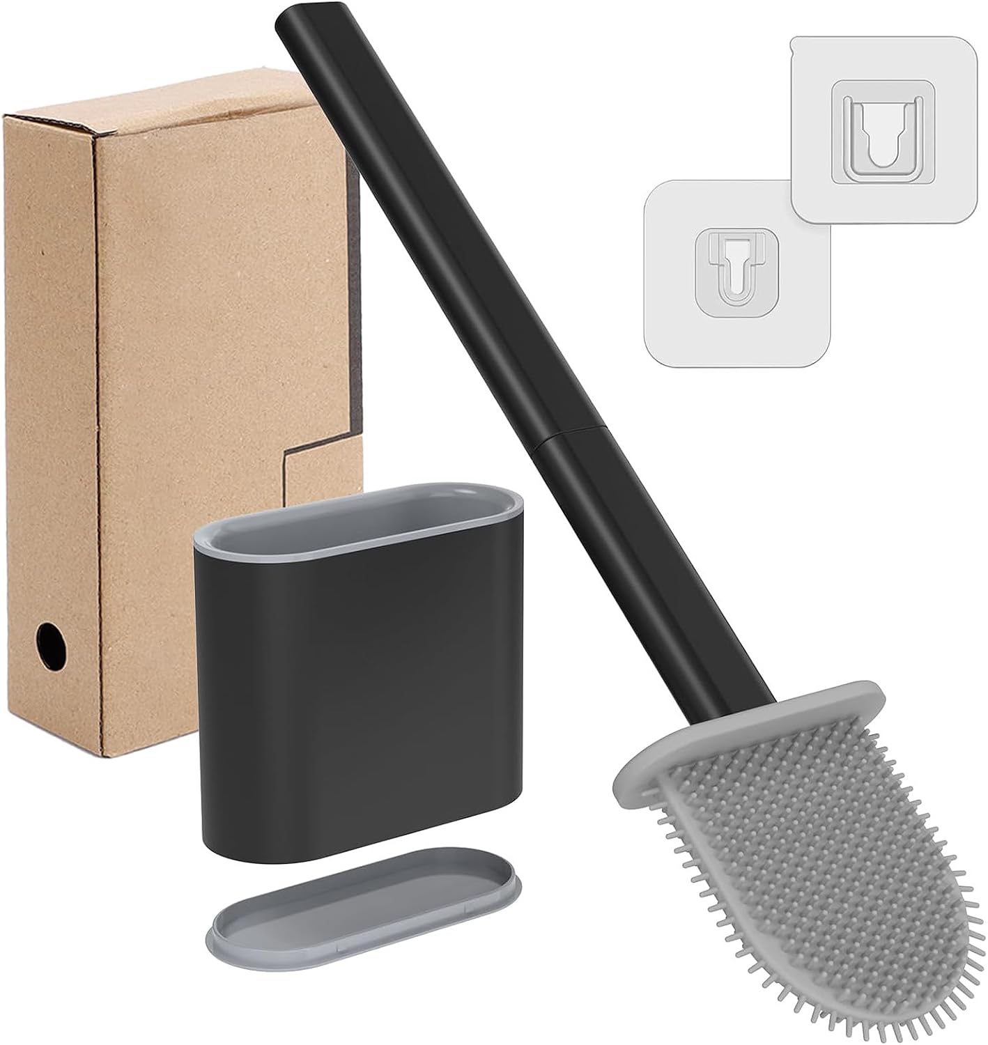 Silikon-toilettenbürste, Flache Toilettenbürste, Schnelltrocknendes Toilettenbürsten-set, Wand-toilettenbürste Mit Belüftetem Sockel, Für Badezimmer-wc (schwarz)