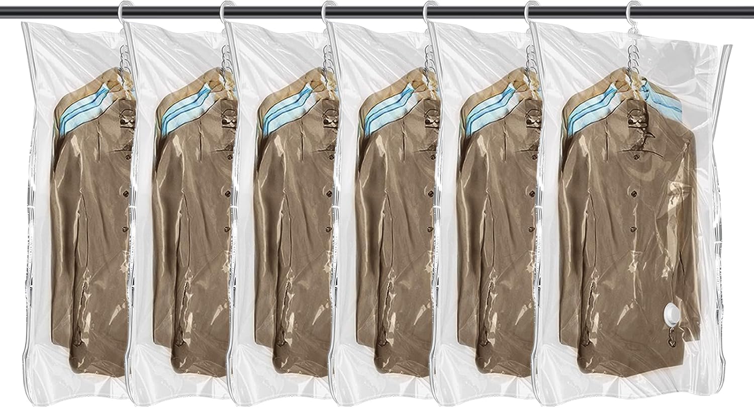 Vakuumbeutel Für Kleidung, 6er-set Hängeaufbewahrungsbeutel Für Vakuumverpackte Kleidung, Kleiderorganizer Für Schränke Und Garderoben, Wiederverwendbar, 110 X 70 Cm X 6 Stück