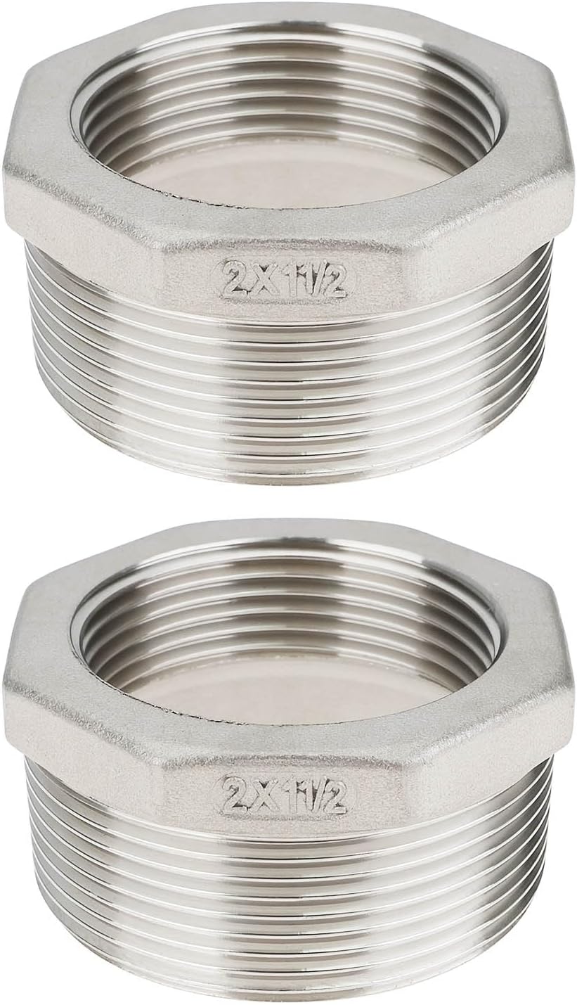 Satz Mit 2 Npt-reduzierstopfen (2 Zoll Außengewinde Auf 1,5 Zoll Innengewinde), Edelstahl 304, Gewindereduzierstück, 44,5 X 59 X 31,5 Mm