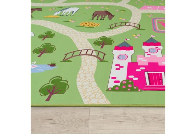 Paco Home Kinder-teppich Für Kinderzimmer, Spiel-teppich Mit Landschaft Und Pferden, In Grün 200 Cm Quadrat