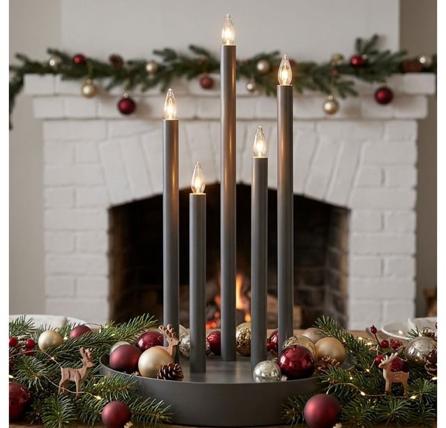 Led Kerzenständer Esszimmerleuchte Weihnachten Fensterbank Grau Stahl H 46 Cm