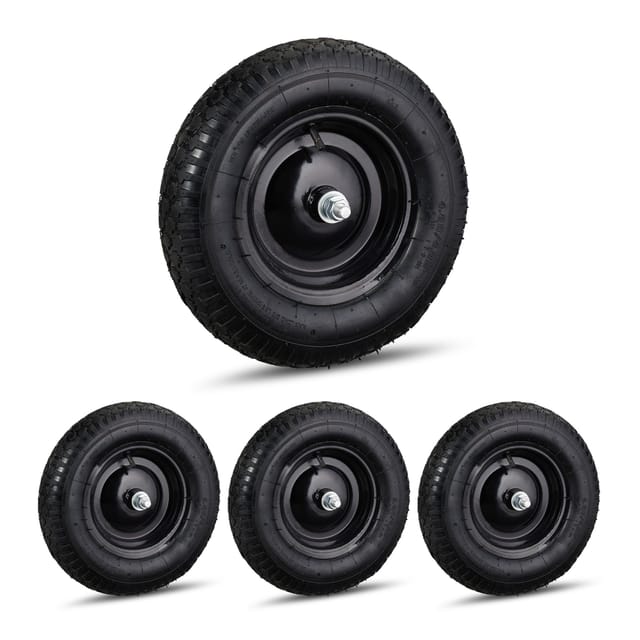 4 X Schubkarrenrad 4.80 4.00-8, Luftbereift, Stahlfelge, Rad Mit Achse, Ersatzrad Schubkarre, Bis 120 Kg, Schwarz