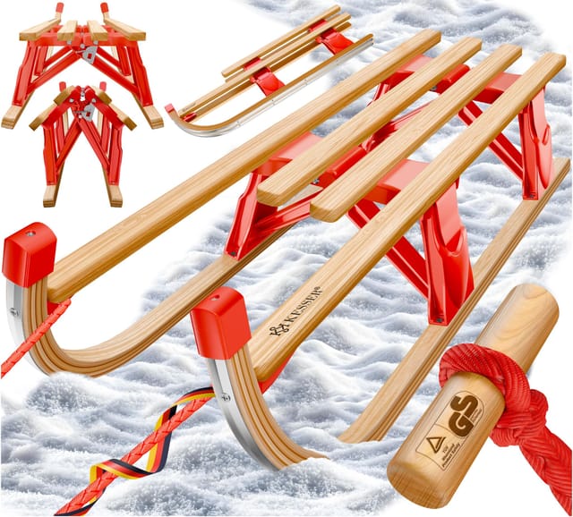 Kesser® Holzschlitten Faltbar Aus Buchenholz, Mit Lehne - Rot, Ohne Lehne