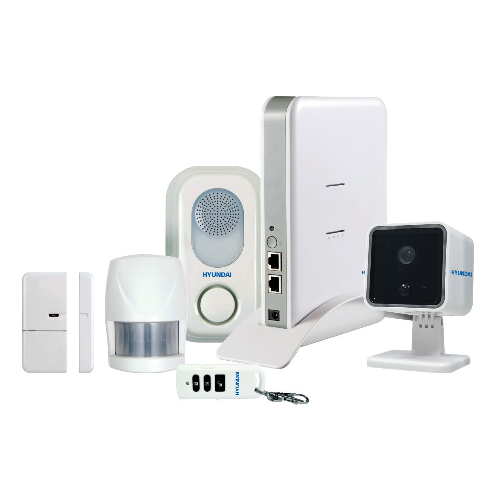 Hyundai HYU-65 Smart4Home Funkalarm Set mit IP Zentrale, Kamera, Sirene, Bewegungsmelder, Öffnungsmelder und Fernbedienung