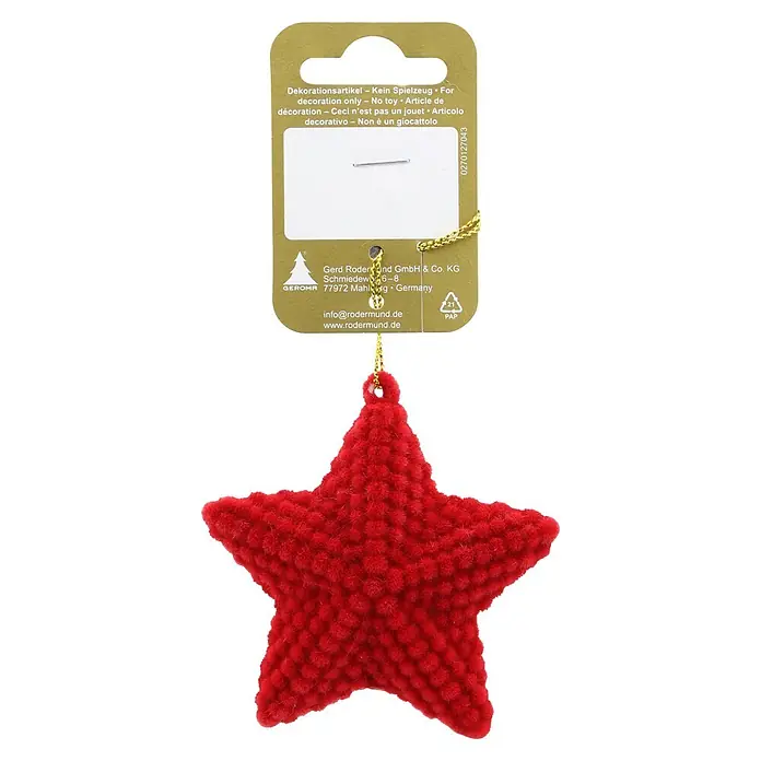 Christbaumschmuck Stern beflockt (Rot, Kunstpelz, 1 Stk., Durchmesser: 8 cm)