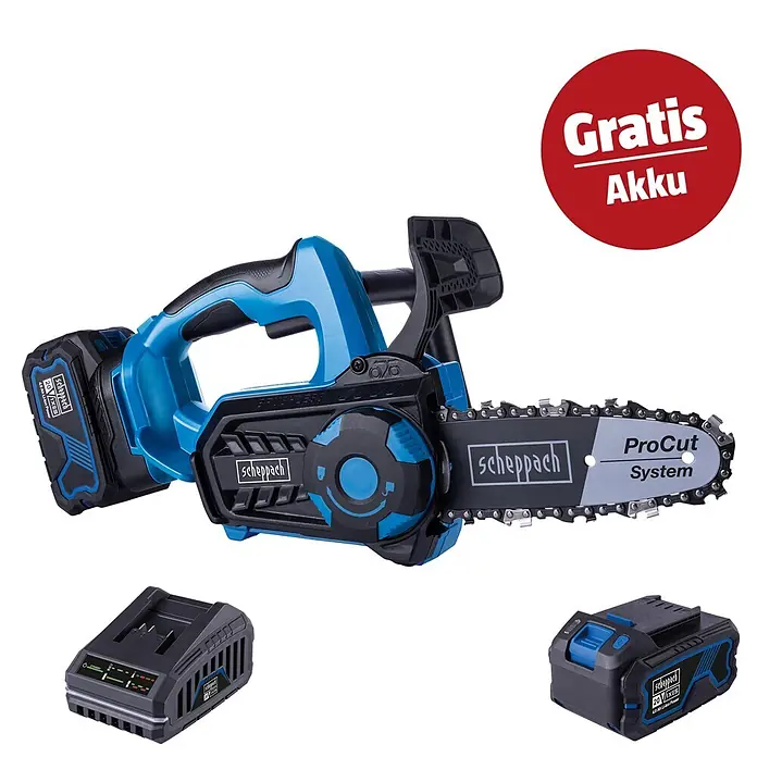 Scheppach IXES 20V Akku-Kettensägen-Set BC-TCS200-X Set L (20 V, 4 Ah, Anzahl Akkus: 2 Akkus, Schwertlänge: 20 cm)
