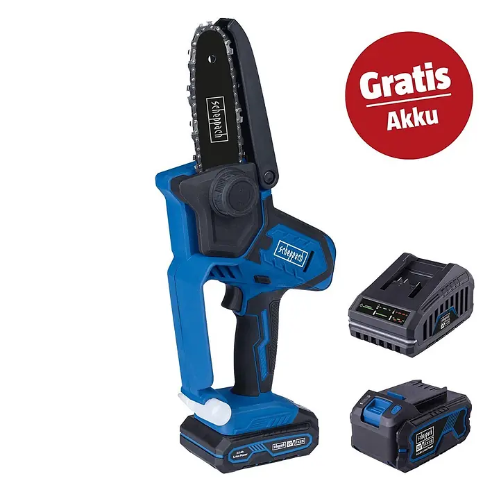 Scheppach IXES 20V Akku-Kettensägen-Set C-PS100-X (20 V, 2 Ah, Anzahl Akkus: 2 Akkus, Schwertlänge: 15 cm)