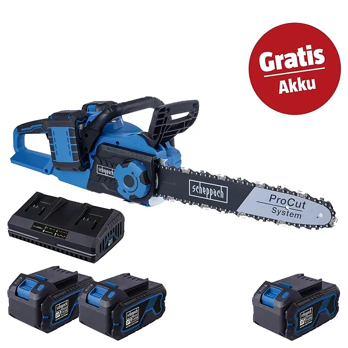 Scheppach IXES 20V Akku-Kettensägen-Set BC-CS355DUO-X Set XL2 (40 V, 4 Ah, Anzahl Akkus: 3 Akkus)