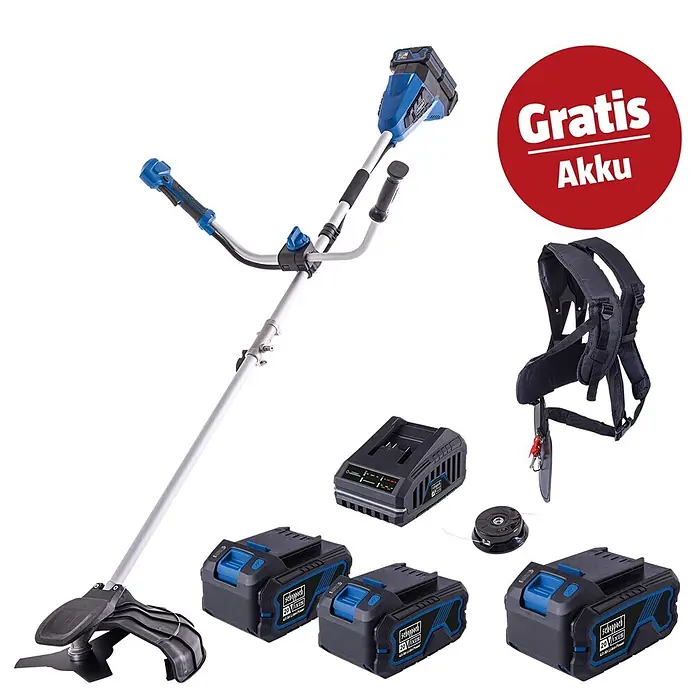Scheppach IXES 20V Akku-Freischneider-Set BC-BCH380/40-X Set L (40 V, 2 Akkus, 4 Ah, Schnittbreite Faden: 38 cm, Schnittbreite Messer: 25,5 cm)