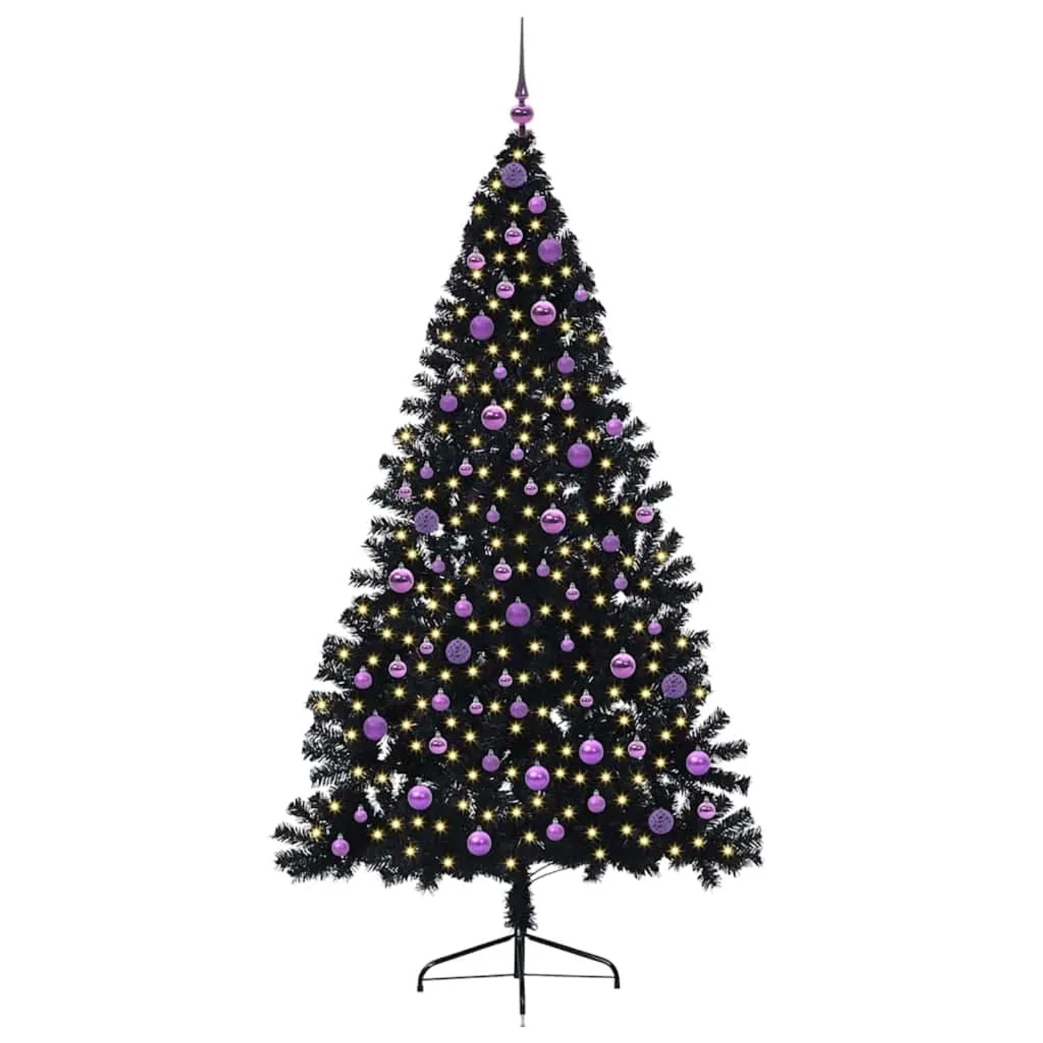vidaXL Künstlicher Vorbeleuchteter Weihnachtsbaum Schwarz 210 cm PVC 3397160