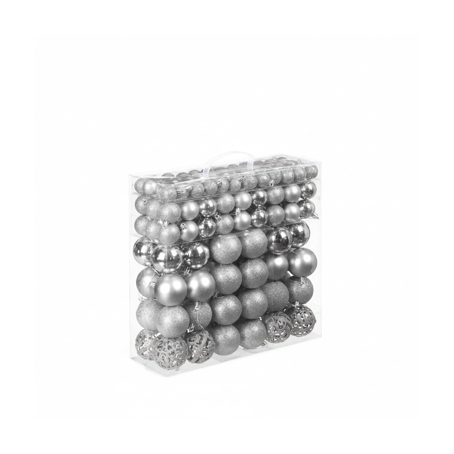 Relaxdays Weihnachtskugeln Kunststoff Silber 150er Set 4 cm bis 7 cm